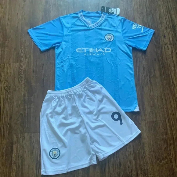 Manchester City Haaland Soccer Set Jersey & Shorts Blue Home Size XL New - Picture 1 of 7